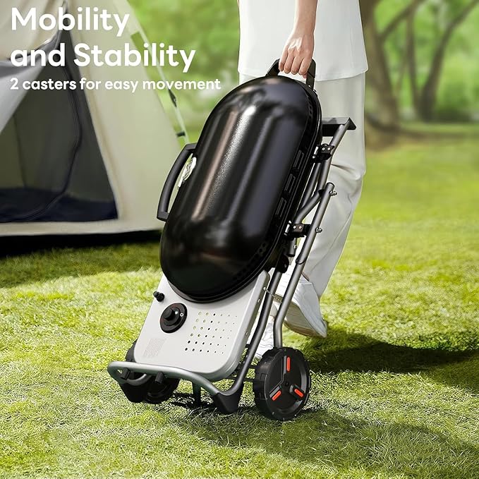 Electactic Propane Gas Grill, Portable BBQ Gas Grill with 348 Sq.In. Large Grilling Areas, 15000BTUs, Portable & Foldable BBQ Griddle for Outdoor Camping, Tailgating, Parties, Backyard, Black