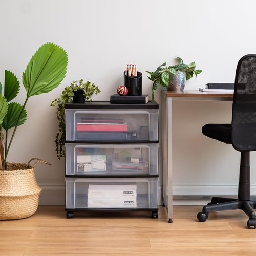 IRIS USA Rolling Drawer Storage Organizer Cart - 3 Spacious Drawers with Wheels | Black for Crafts & More