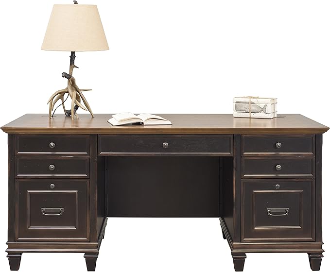 Martin Furniture Hartford Double Pedestal Shaped Desk, Brown - Fully Assembled