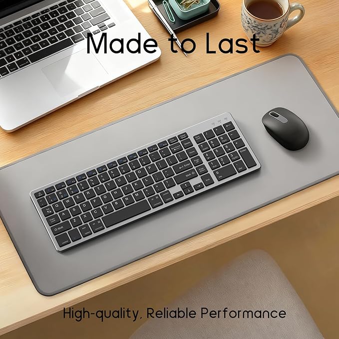 JKSML Wireless Keyboard with 102 Keys, Bluetooth and 2.4 GHz Wireless, Low Profile, Number Pad, Fluid Quiet Typing, 12 Programmable Keys, USB C Rechargeable, for Phone, Tablet, PC, Laptop, TV - Black