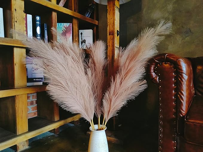 Premium Faux Pampas Grass Decor Tall & Fluffy, No Assembly Needed Long Pampas, Luxury Large Floral, Elegant Feather Flowers for Wedding Decorations (Faux Khaki, 8pcs 43.3"(110cm))