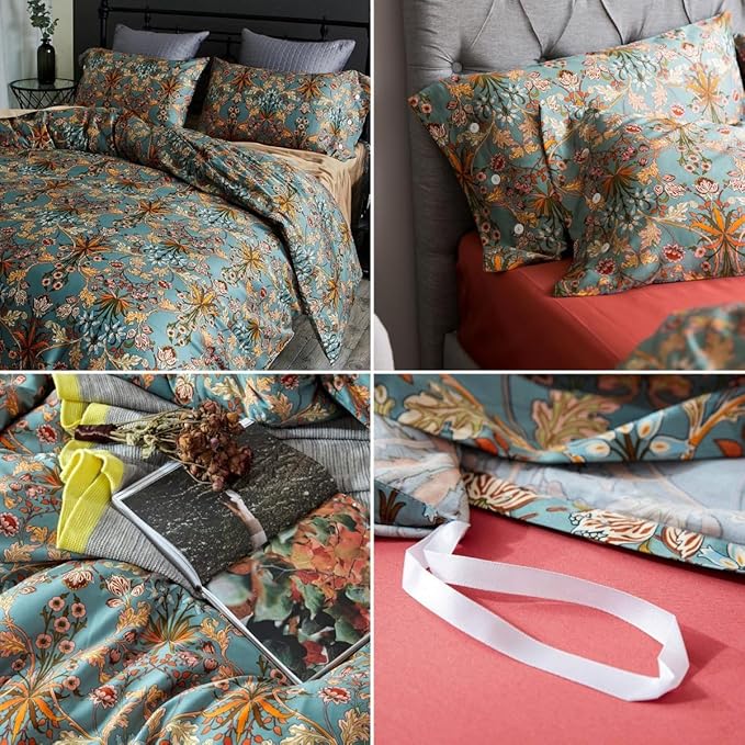 Vintage Flower Duvet Cover Full Percale Cotton Medallion Print Floral Bedding Set Full Farmhouse Bohemian Flower Comforter Cover with 2 Pillowcases Aesthetic Boho Duvet Cover with Zipper Closure