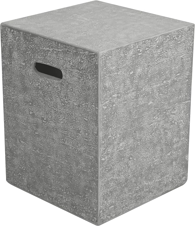 AMS Fireplace | Elementi Square Travertine Light Gray 20 lbs Propane Tank Cover | Concrete GFRC Base | Dimensions: 15.7 x 15.7 x 20 inches | Perfectly Matches with Metropolis Light Gray Fire Pit Table