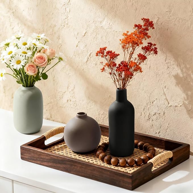 Christmas Ceramic Flower Vases, Modern Farmhouse Neutral-Colored Xmas Gift Decorative Vases for Dried Fresh Flowers, Home Decor for Table，Living Room，Shelf (Set of 3)
