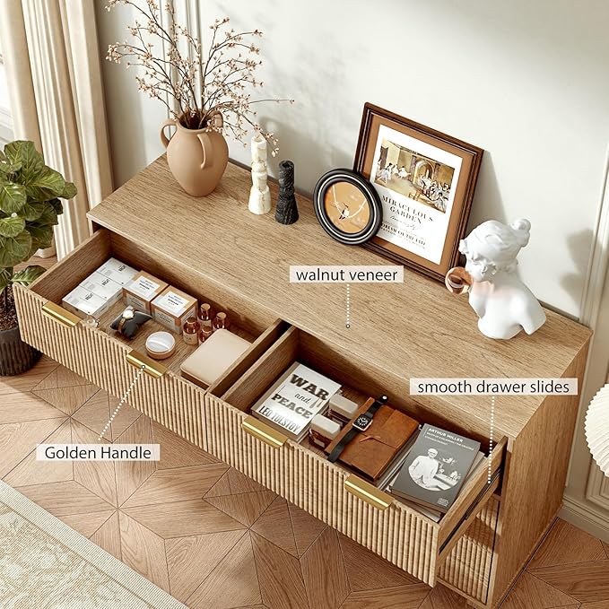 54.72" Modern Chest of Drawer, 6 Deep Drawers,Clothes Organizer,Large Storage Cabinet for Living Room, Bedroom,Dresser TV Stand, Wood Drawer Organizer for Living Room, Hallway, Timber