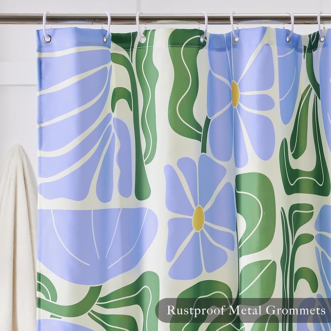 Ohocut Mid Century Modern Abstract Geometric Colorful Boho Shower Curtains for Bathroom, Cute Blue and Green Floral Retro Bathroom Shower Curtain, Waterproof Vintage Bath Curtain 72''x72''