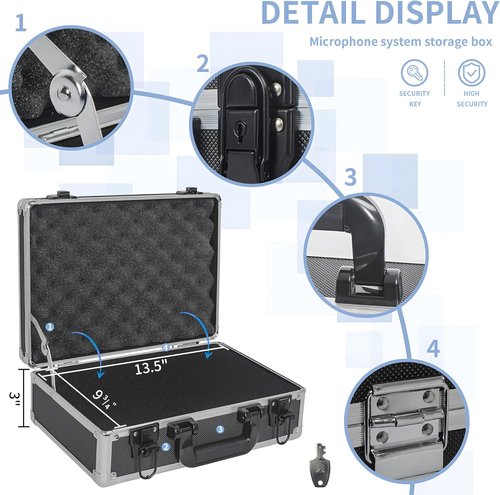 Hard Shell Carrying Case for Wireless Mic System & Camera Gear - Sturdy Aluminum Alloy, Customizable Foam, 14 Inch | Black