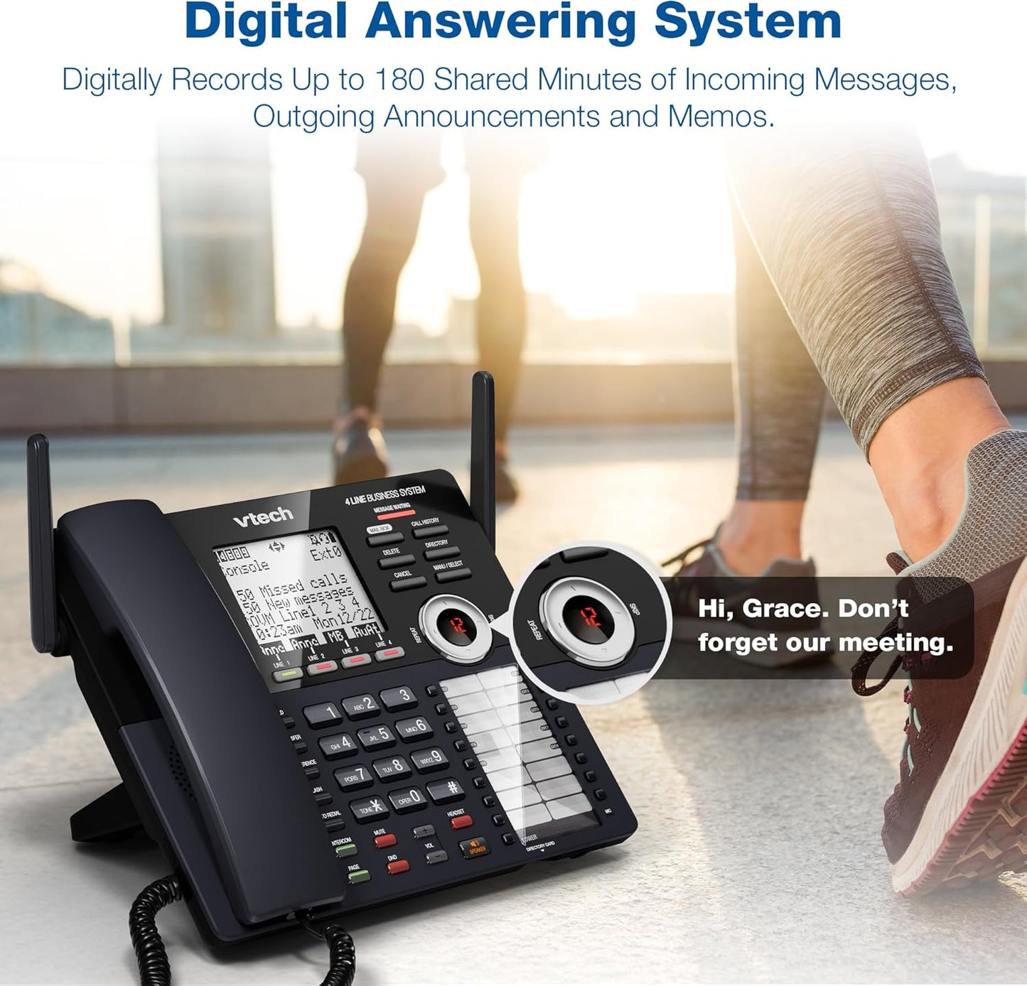 VTech AM18447 4-Line Small Business Phone System - Expandable to 10 Stations, Digital Answering Machine & Intercom, Black