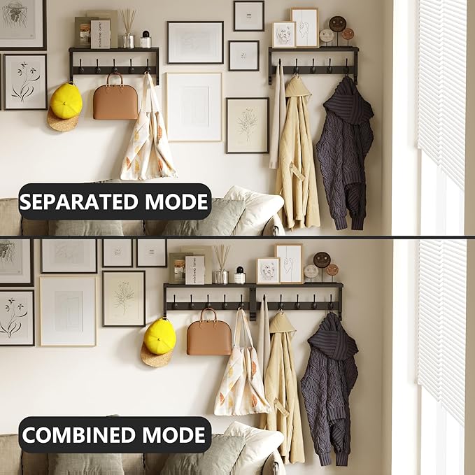 AMBIRD Coat Rack Wall Mount with Shelf, 17.1 Inches Coat Hooks Wall Mounted, Hat Wall Hooks for Hanging in Entryway, Living Room, Bathroom, Bedroom (Black)