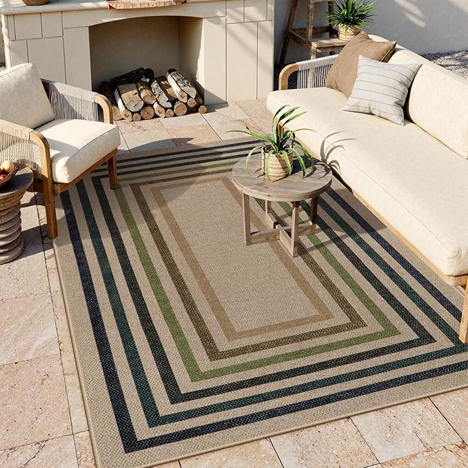 Lahome Enfys Modern Geometric Easy Jute Rug, Washable 5x7 Indoor Outdoor Rugs Farmhouse Large Dining Room Bedroom Carpet, Contemporary Non Slip Natural Throw Mat for Backyard Office RV