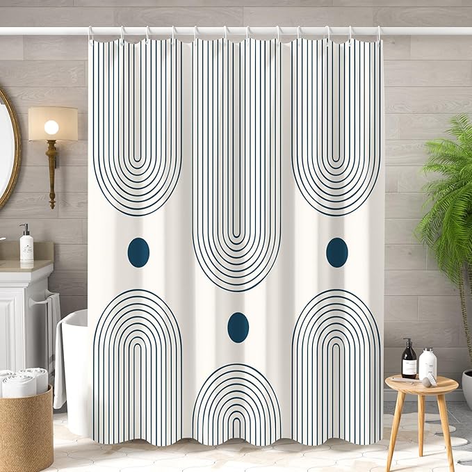 Mid Century Modern Shower Curtain Abstract Minimalist Arch Sun Lines Geometric Aesthetic Bath Curtain Boho Bathtub Decorations Waterproof Fabric Bathroom Curtains with Hooks 72x72 inch