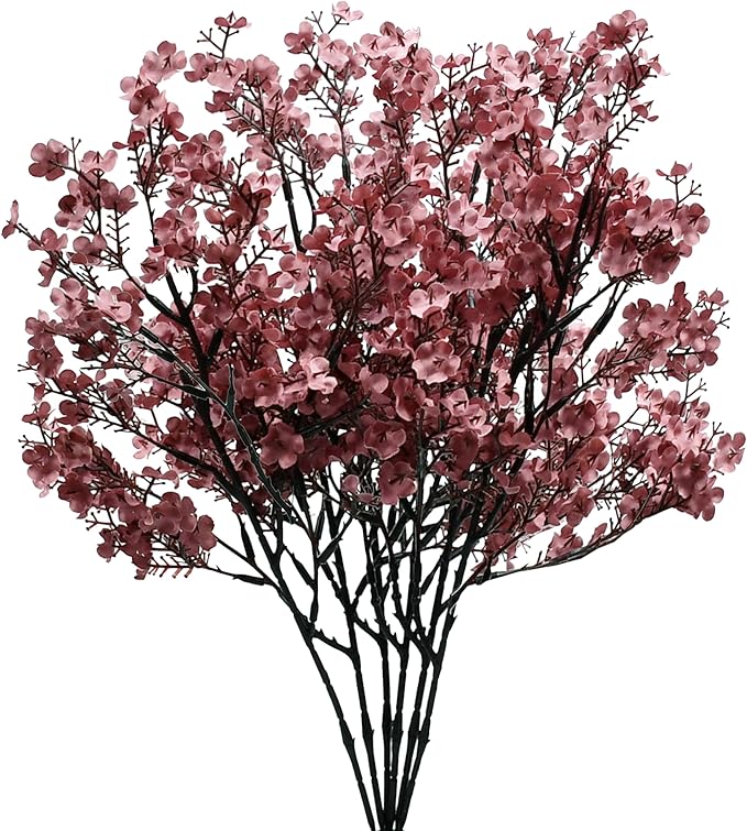 Mandy's Mauve Artificial Baby’s Breath European Flowers 6 Bundles Silk Gypsophila with Bendable Stems for Fall Thanksgiving & Christmas Centerpiece Wedding Decor and Table Arrangements