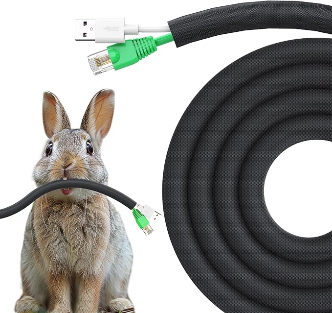 UOMTFAI Dog and Cat Cord Protector 25ft - 3/8inch, Flexible Cable Sleeve for Easy Cord Management, Protects Cables from Pets Chewing, Ideal for USB, Power, Audio and Video Cords - Black