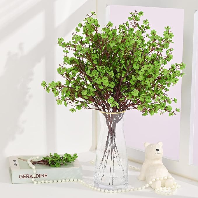 Yastouay 10 Pcs St Patricks Day Decorations, Silk Green Flowers Babys Breath Flowers Artificial Bulk, Spring Fowers Artificial for Decoration for DIY Home Centerpiece Table Decor