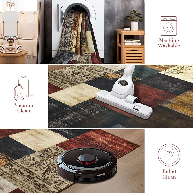 Tepook Modern Area Rugs for Living Room, 9x12 Washable Large Rug for Bedroom, Geometric Patchwork Rugs Indoor Non-Slip Throw Carpets for Dining Room Office Farmhouse Home Decor, Multi