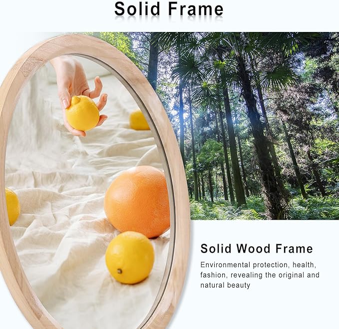 MAGFLERUM 17 Inch Round Wall Mirror Set of 2, Small Round Wooden Mirror for Nursery, Bedroom, Living Room (Nature)
