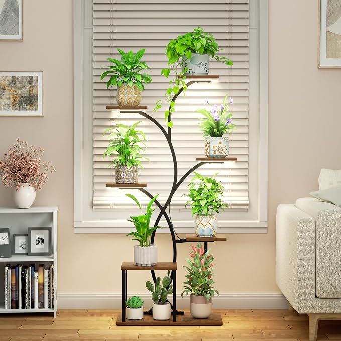 HAVLOTII Indoor Plant Stand with 4 Grow Lights - 7 Tiered Plant Shelf for Indoor Plants, 52" Metal Corner Plant Shelves for Indoor Growing - Lighted Plant Holders for Patio, Room, Home and Balcony