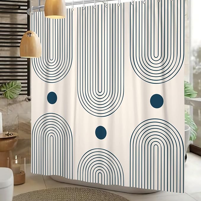Mid Century Modern Shower Curtain Abstract Minimalist Arch Sun Lines Geometric Aesthetic Bath Curtain Boho Bathtub Decorations Waterproof Fabric Bathroom Curtain with Hooks 60x72 inch