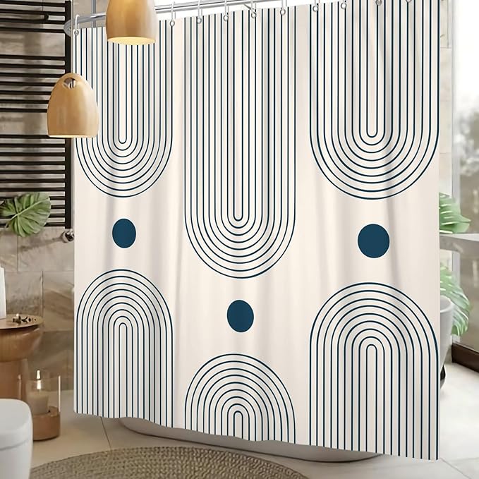 Mid Century Modern Shower Curtain Abstract Minimalist Arch Sun Lines Geometric Aesthetic Bath Curtain Boho Bathtub Decorations Waterproof Fabric Bathroom Curtain with Hooks 72x78 inch
