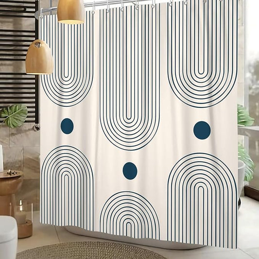 Mid Century Modern Shower Curtain Abstract Minimalist Arch Sun Lines Geometric Aesthetic Bath Curtain Boho Bathtub Decorations Waterproof Fabric Bathroom Curtain with Hooks 72x78 inch