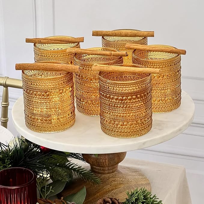 Kate Aspen Beaded Amber Drinking Glasses Set of 6-10 oz Vintage Glassware Set Jupiter Glasses, Cocktail Glass Set, Juice Glass, Water Cups Hostess Gift, Present, Gift for Newlyweds