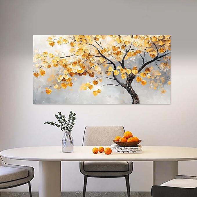 Tarfupth Gold Tree of Life Wall Art for Living Room Tree Leaves Large Artwork for Bedroom Office Kitchen Modern Canvas Prints 20x40 Inch