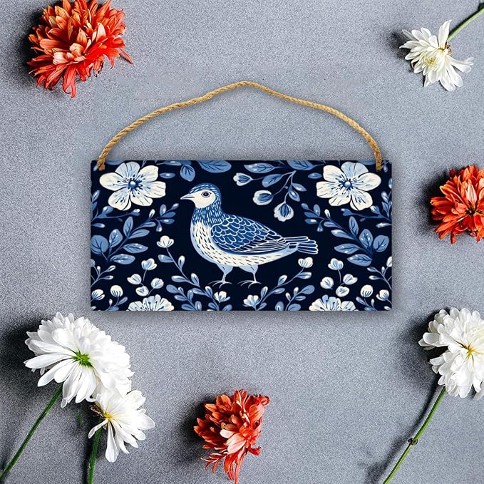 Art Deco styles Blue Bird Wooden Art, 12x6 Inch Stylish Wood Decors for Retro Design Lovers & Nature Fans, Infuse Your Home with Elegant Botanical Retro Vibes