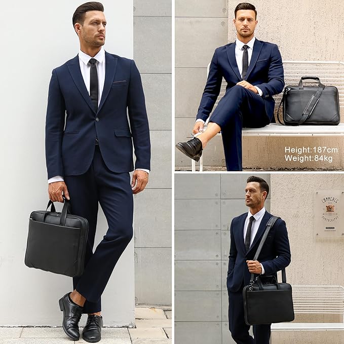Leather Slim Briefcase for Men 15.6" Laptop Crossbody Messenger Bag Business Work Lawyer Attache Case