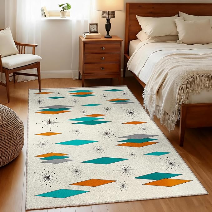 3x5 Mid Century Modern Rug for Entryway Living Room Bedroom Dining Room Atomic Retro Entry Rug Door Mat Indoor Entrance Non-Slip, Machine Washable Carpet Doormat
