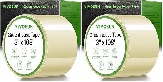 VIVOSUN 3” x 108’ Greenhouse Repair Tape, 6.3 mil Clear Poly Patch Tape, Heavy Duty and Weatherproof, for Greenhouses, Plastic Sheeting, and Tents (Pack of 2)