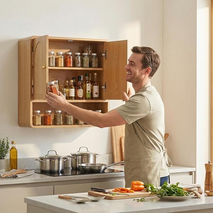 Wall Storage Cabinet with Adjustable Shelf, Over the Toilet Storage Cabinet for Bathroom, Light Wood Color Medicine Cabinet Organizers for Bathroom, Laundry Room, Kitchen (Natural)