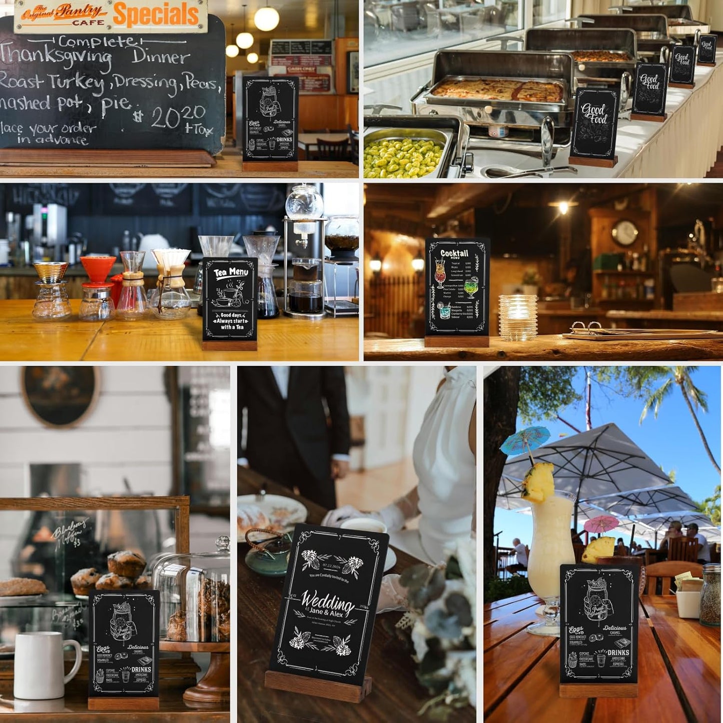 Vintage 3Pcs Mini Tabletop Chalkboard Signs - Double-Sided 5"x8" Food Labels with Stand for Party Buffet