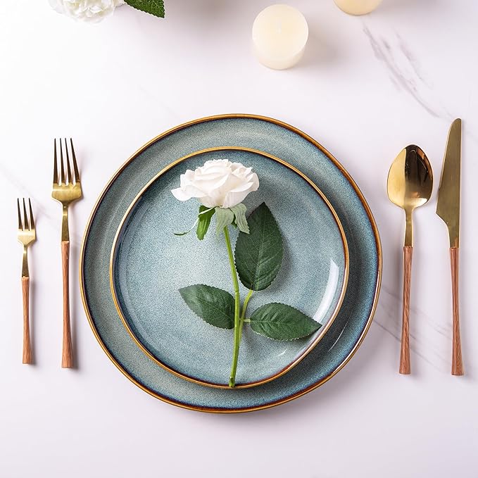 AmorArc Ceramic Dinnerware Sets,Handmade Reactive Glaze Stoneware Plates and Bowls Sets,Highly Scratch Resistant | Dishwasher & Microwave Safe Dishes Set,Service for 6 (18pc)