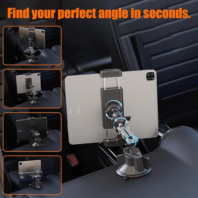 VasSmtCPH Tablet Mount for Truck Car ipad Holder Suction Cup Phone Stand for Windshield Dash Wall Vehicle Desk，360° Metal Bracket for 4.7"-13" Tablet iPad Pro Air Mini iPhone
