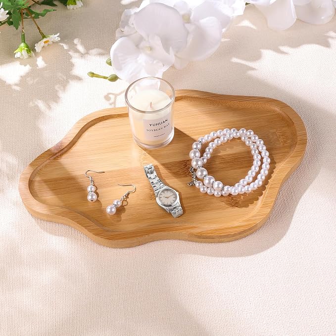 Wood Decorative Serving Tray for Candles Perfume, Cloud Jewelry Tray Trinket Dish, Wooden Trays for Coffee Table Home Decor