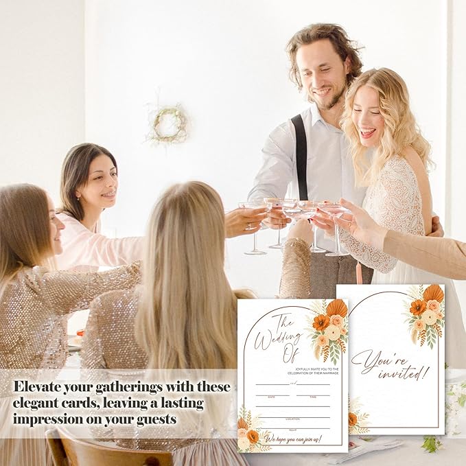Boho Pampas Grass Wedding Invitations, 5"x 7" Floral Arch Wedding Invites Cards With Envelopes, 25 PCS for Party Decorations and Supplies - A01