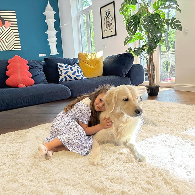 OLANLY 2x5 Machine Washable Runner Rugs for Hallway, Soft Fluffy Shaggy Bedside Rugs for Bedroom, Living Room, Indoor Floor Carpet for Kids Girls and Boys, Nursery Rooms, Home Decor Aesthetic, Cream