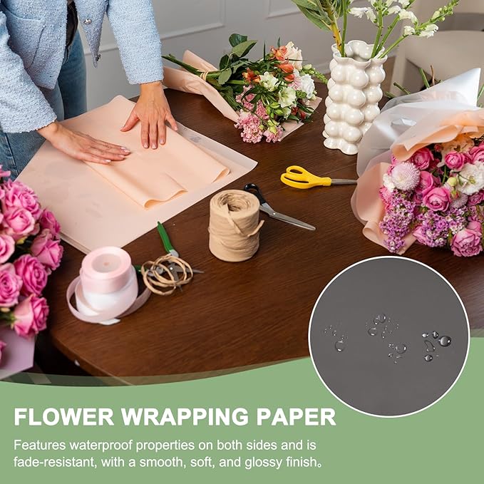 PATIKIL Flower Gift Wrapping Paper, 20 Sheets Black Edge Waterproof Bouquet Paper Wrap Florist Supplies Packaging Floral Papers for Wedding DIY Craft Valentine Mother's Day, Black