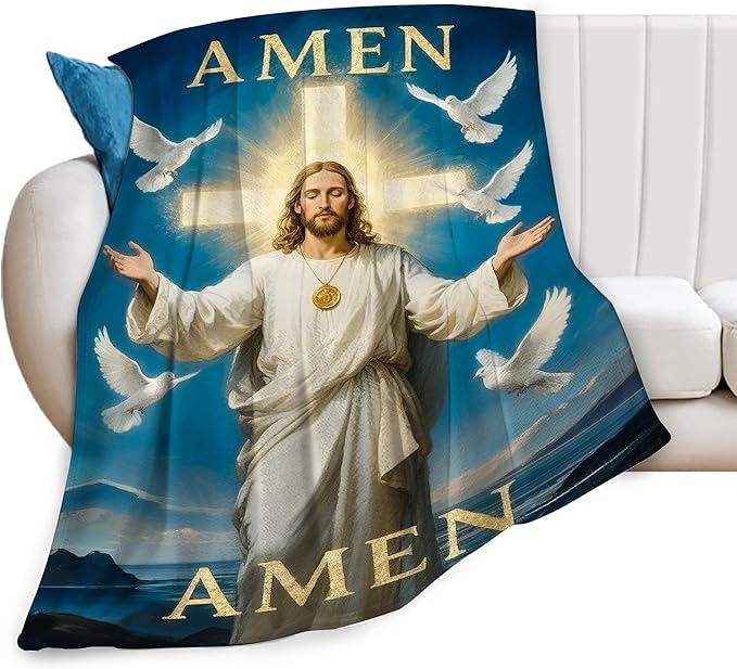 Jesus Blanket Christian Throw Blanket God Faith Religious Soft Cozy Fleece Fuzzy Stuffed Plush Flannel Gifts for Girls Women Boys Kids Adults 50"X60"