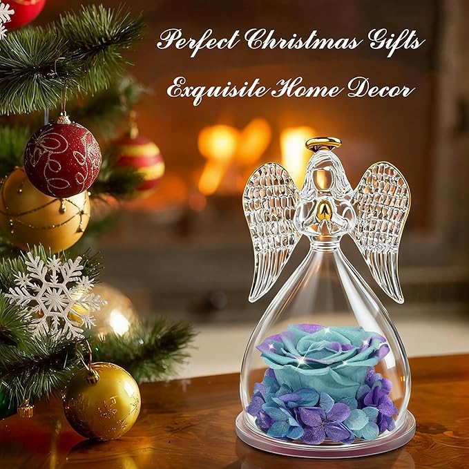 Sunia Preserved Flower Rose Gift for Women - Mother's Day Birthday Gifts for Mom Wife Grandma, Glass Angel Figurines Forever Real Roses Gifts for Her Valentine Day Thanksgiving﻿ (Starry Sky)