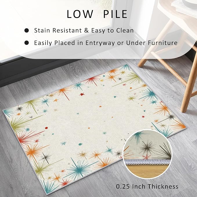 Mid Century Modern Rug 6x9 50s 60s Retro Starburst Pattern Area Rugs for Living Room, Bedroom, Mid Century Modern Home Decor Accessories Indoor Carpet, Non Slip & Machine Washable