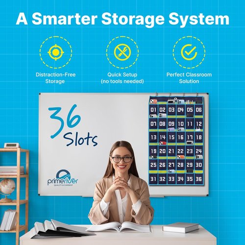PrimeRiver Classroom Pocket Chart Organizer - Cell Phone & Calculator Storage with 36 Numbered Slots