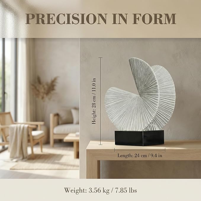 Minimalist Gray Sculpture Home Decor, Nature Inspired Decorative Statue with Black Base - Contemporary Desk Art Decor for Tabletop, Living Room, Shelf, Office - Unique Housewarming Gift
