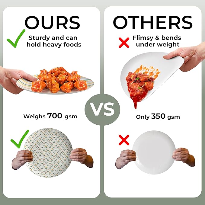 Trendables Heavy Duty Paper Plates Set For 32 Guests - 32 Each Of 8-inch And 10-inch Disposable Plates For Party - Fancy 64 Piece Dinnerware Set For All Occasions | Floral Design, Folk