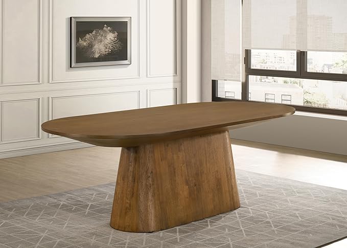 Terra 88" Transitional Oval Dining Table with Mid-Century Modern Inspired Pedestal Base and Wood Grain Top, Ideal for Kitchen or Dining Room, Durable Wood Furniture (Walnut)
