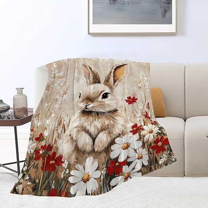 Farmhouse Rabbit Blanket Rustic Bunny Throw Blanket Country Soft Cozy Fleece Fuzzy Stuffed Plush Flannel Gifts for Girls Women Boys Kids Adults 40''x50''
