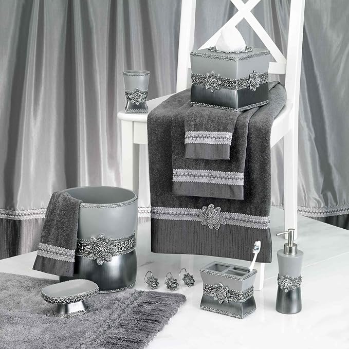 Avanti Linens - Accessory Set, Resin Tumbler, Toothbrush Holder, Soap Dish & Lotion Pump, Durable Bath Decor (Braided Medallion Collection, Granite)