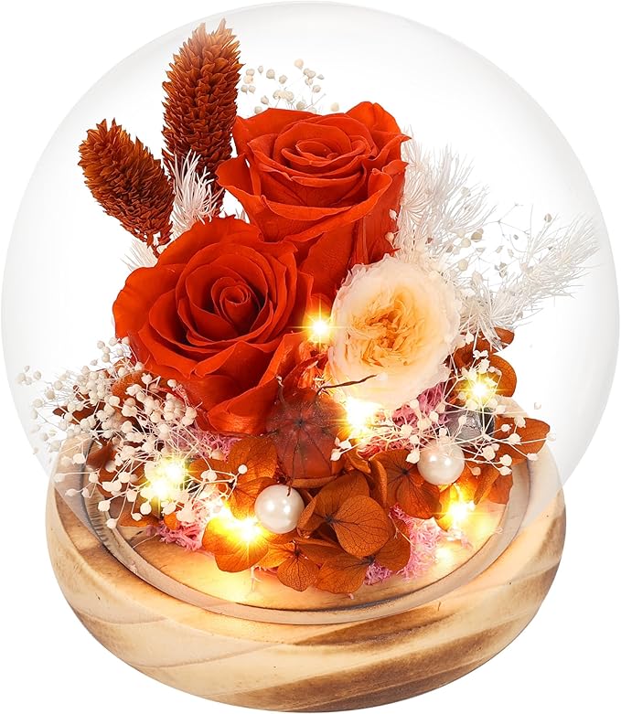 Preserved Flowers Bouquets Unique Rose Preserved Flower Gifts in Glass Dome for Women,Wife, Grandma Suitable for Birthday, Mother’s Day, Valentine’s Day, Anniversary, Christmas