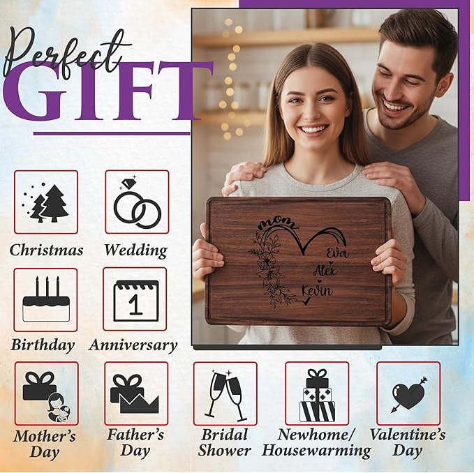 Personalized Cutting Board for Mom & Grandma – Custom Engraved Kitchen Gift with Kids’ or Grandkids’ Names | Perfect Christmas, Birthday, or Mother’s Day Gift for Mom and Grandma