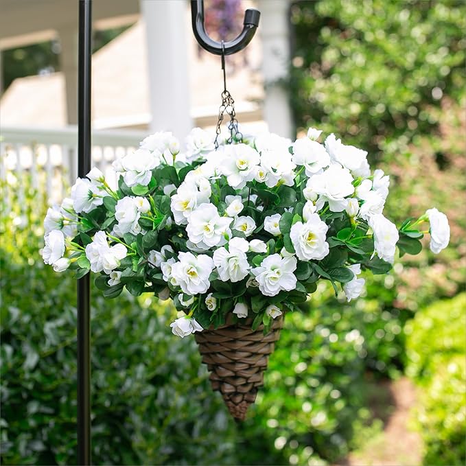 Ivydale Artificial Fake White Flowers Plants for Outdoor Outside Winter Christmas, Faux Silk Camellia UV Resistant Realistic for Front Door Porch Patio Balcony Garden Yard Decor, 3 Large Bundles
